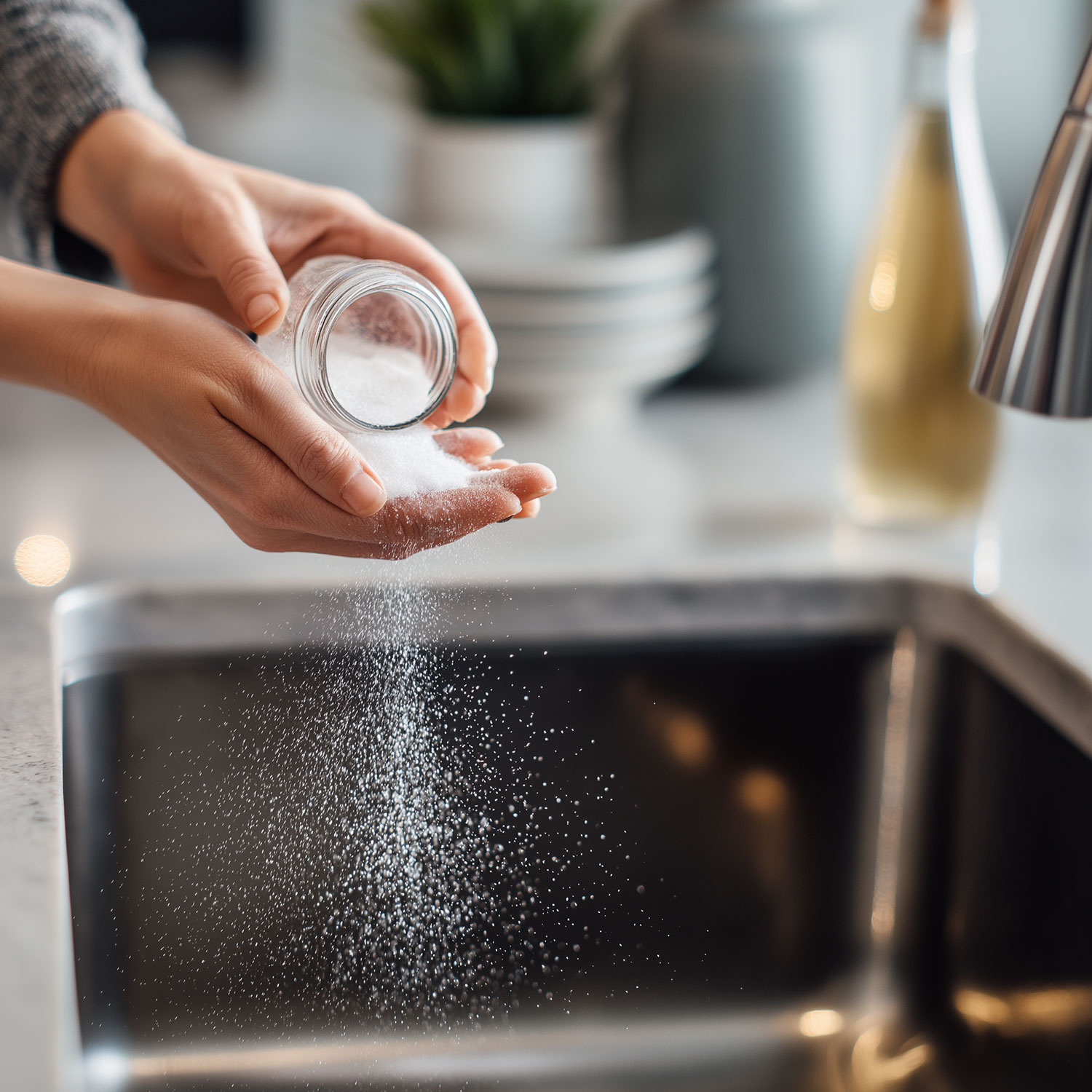 O poder do bicarbonato de sódio e do vinagre: um truque simples para limpar a pia